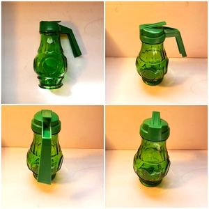 VINTAGE Syrup Dispenser Jar, Emerald Green Bull's Eye Pattern